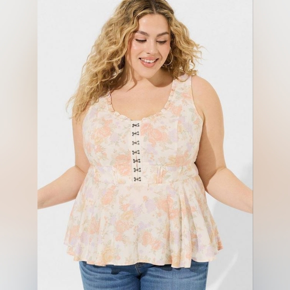 Torrid Babydoll Challis Sleeveless Top - Picture 2 of 3